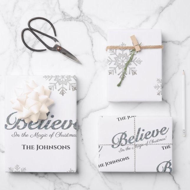 Believe in the Magic Of Christmas | White Wrapping Paper Sheet (Front)