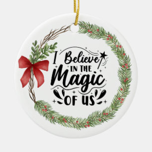Believe in the Magic of Us Watercolor Wreath Ceramic Tree Decoration