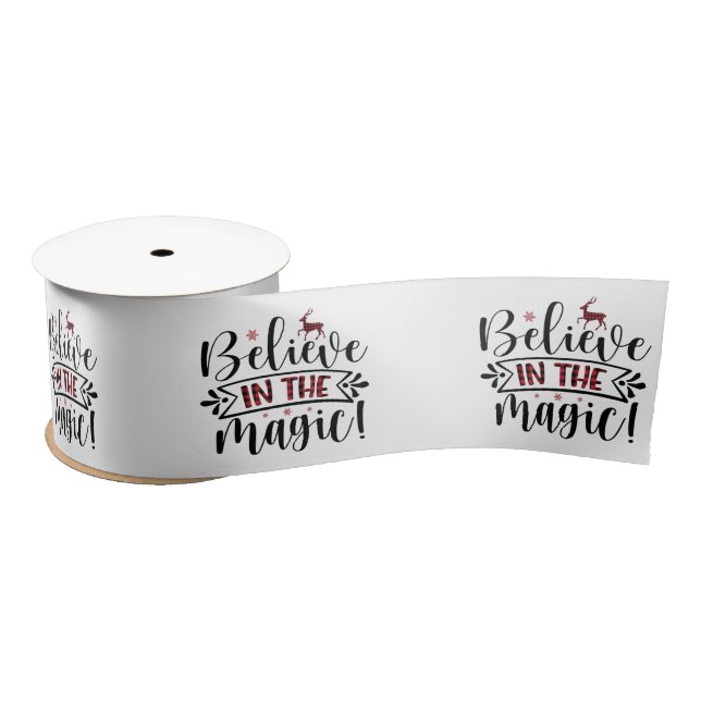 Believe in the Magic Red Buffalo Plaid Holiday Satin Ribbon (Spool)
