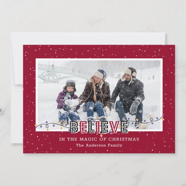 Believe In the Magic Red Photo Christmas Cards (Front)