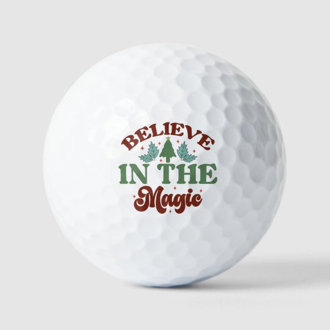 Believe in the magic Retro Christmas Holidays Golf Balls (Front)