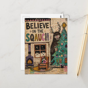 Believe in the Squatch Christmas Collage Postcard