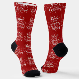 Believe in the Wonder of Christmas Fun Red Snow Socks