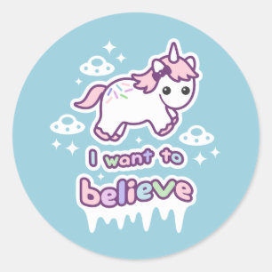 Believe in Unicorns and Aliens Classic Round Sticker
