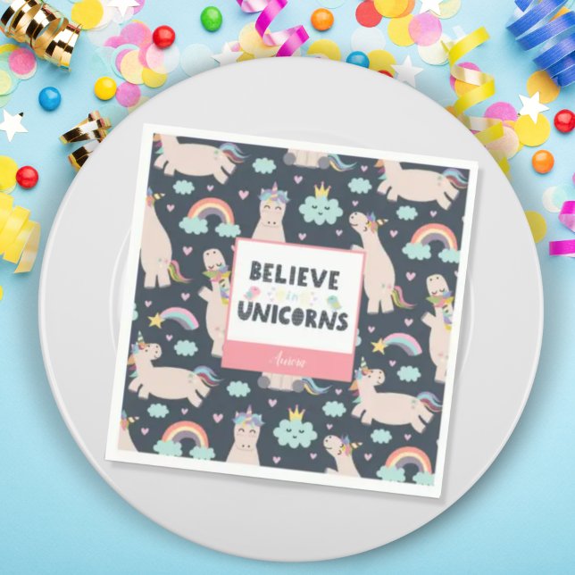 Believe in Unicorns Blue and Pink Girl Pattern Kid Napkin (Creator Uploaded)