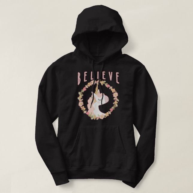 BELIEVE in Unicorns Cute Unicorn 2062 Hoodie (Design Front)