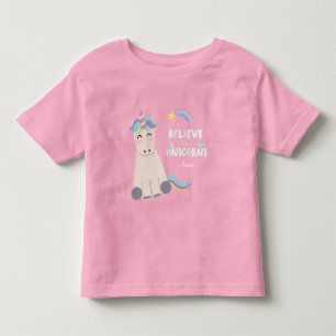 Believe in Unicorns Magical Pink Monogrammed Girl Toddler T-Shirt