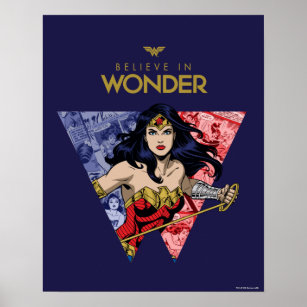 "Believe In Wonder" Wonder Woman Lasso Comic Logo Poster