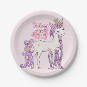 "Believe in Your Dreams" Unicorn Girls Birthday 7" Paper Plate