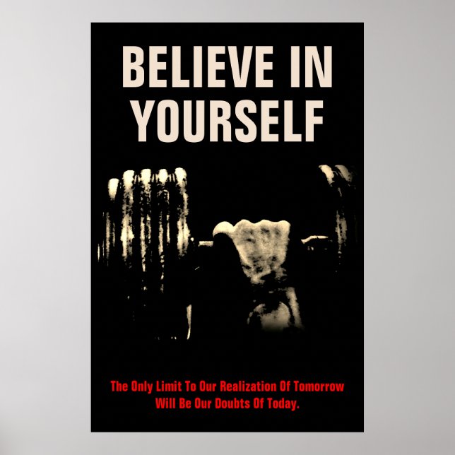Believe In Yourself Bodybuilding Training Sepia Poster (Front)