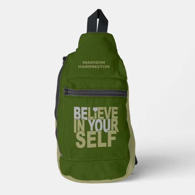 BELIEVE IN YOURSELF custom name & colour Sling Bag (Front)