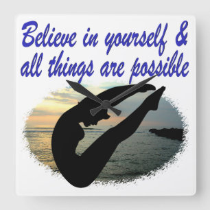 BELIEVE IN YOURSELF DIVER DREAMS SQUARE WALL CLOCK
