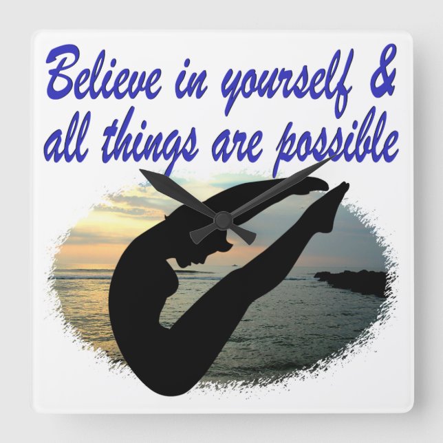 BELIEVE IN YOURSELF DIVER DREAMS SQUARE WALL CLOCK (Front)