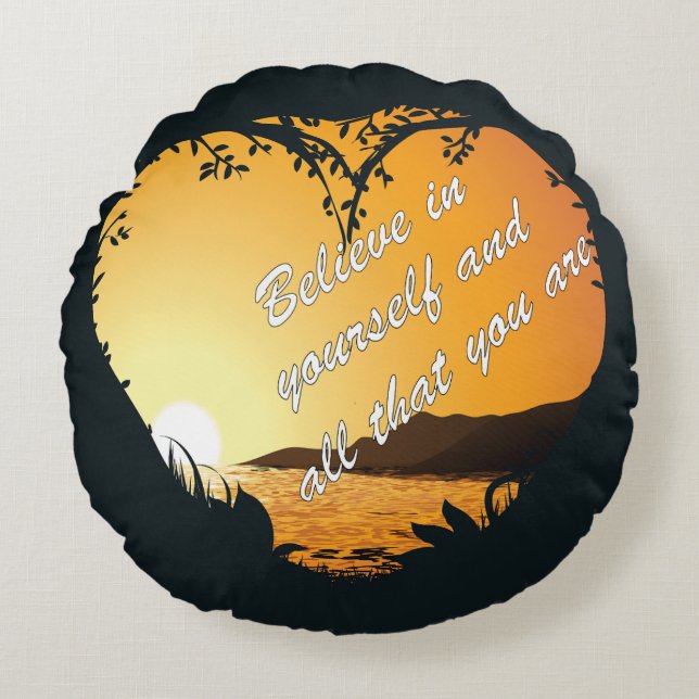 Believe in Yourself – Inspirational Heart Round Cushion (Front)