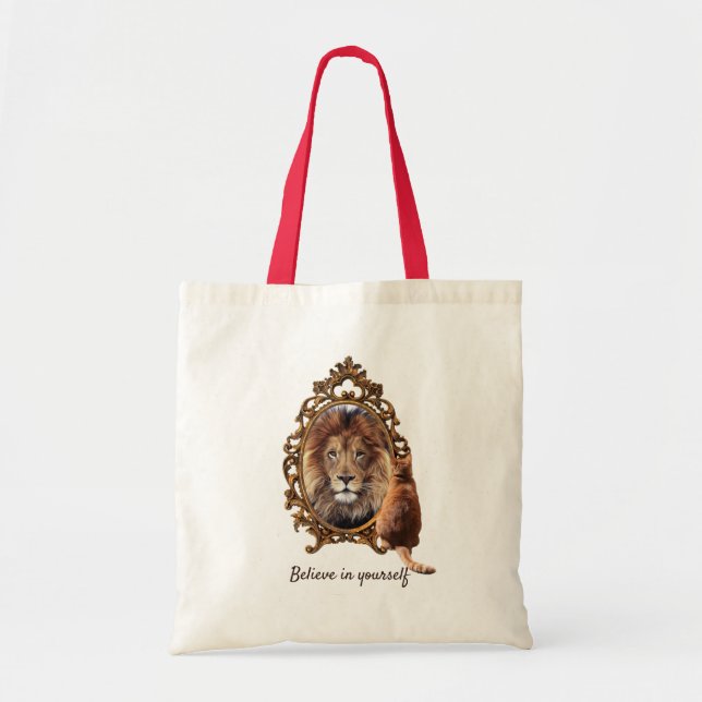 Believe In Yourself | Lion Vintage Inspirational  Tote Bag (Front)