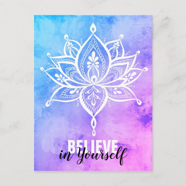 Believe In Yourself Lotus Mandala Pink Blue Postcard (Front)