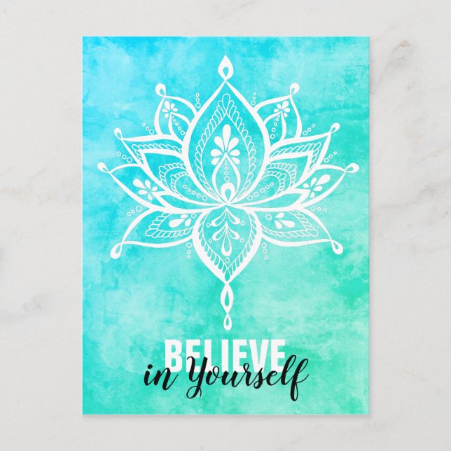 Believe In Yourself Lotus Mandala Turquoise Postcard (Front)