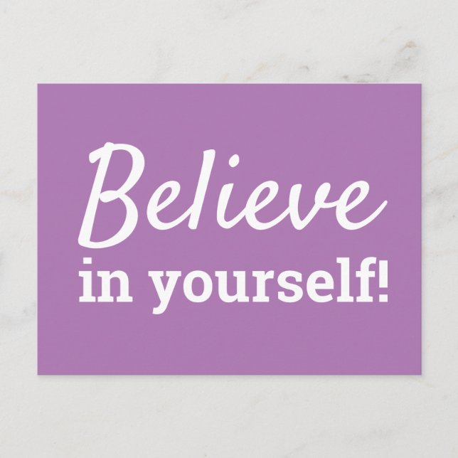 Believe in Yourself Motivation Quote Purple White Postcard (Front)