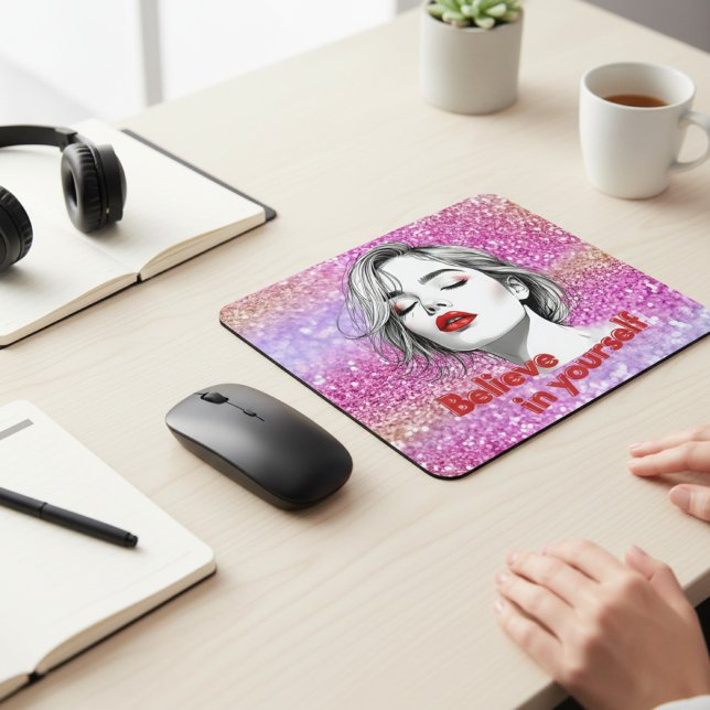 Believe in Yourself Pink Glitter Inspirational Mouse Mat (Creator Uploaded)
