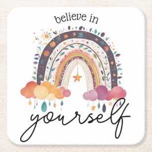 believe in yourself positive affirmation gift mum square paper coaster