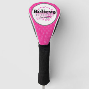 Believe In Yourself Quote Watercolor Pink Dots Golf Head Cover