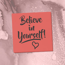 Believe In Yourself Red With Heart Doodle Positive Post-it Notes