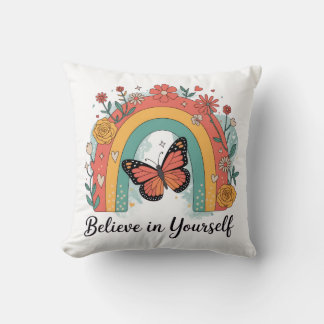 Believe in Yourself Retro Rainbow Throw PillowDesc Cushion