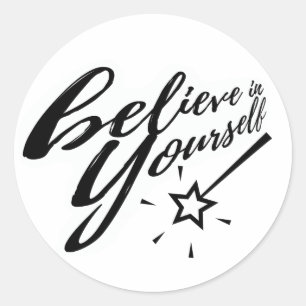 Believe in Yourself Typography Magic Wand Classic Round Sticker