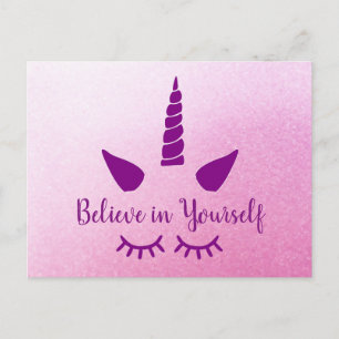 Believe in Yourself Unicorn Pink Purple Postcard