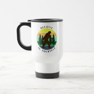 Believe in Yourself   Vintage Sunset Bigfoot   Travel Mug
