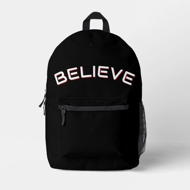‘Believe’ inspirational Quote Black Backpack (Front)