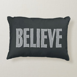 Believe Inspirational Quote Black Grey  Decorative Cushion