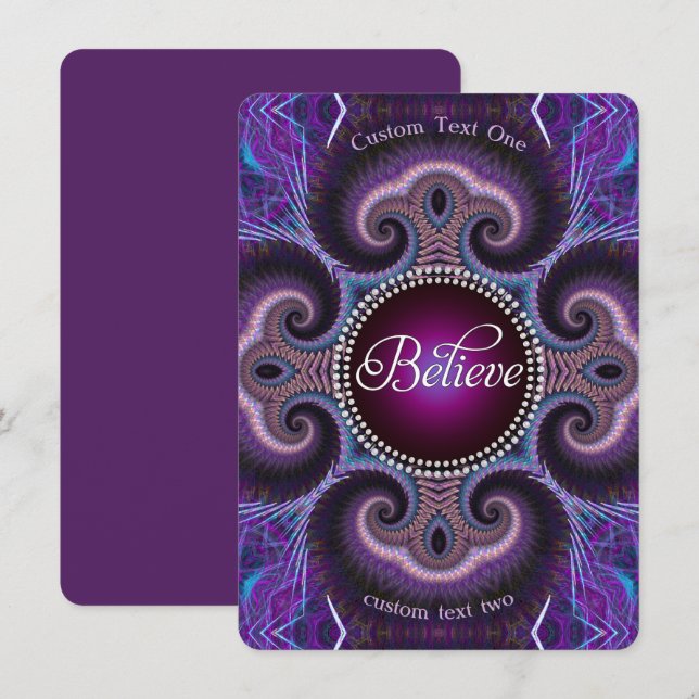 Believe : Inspire : Purple Fractals Cross Circle Enclosure Card (Front/Back)