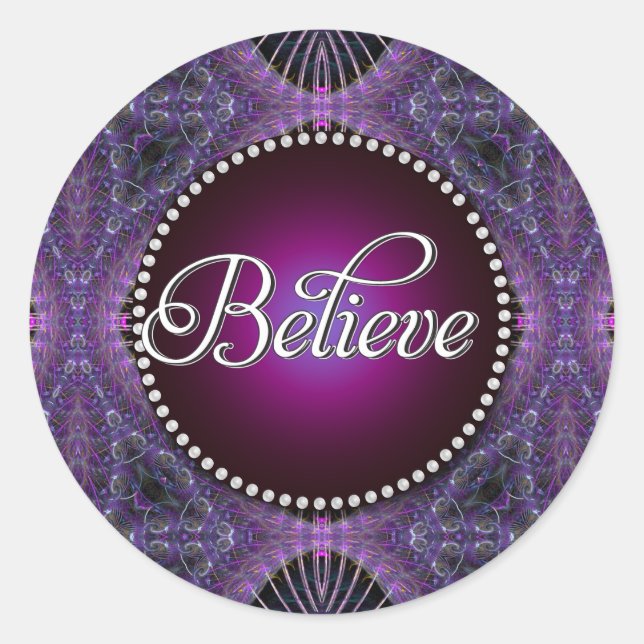Believe : Inspire | Purple Fractals Round Stickers (Front)