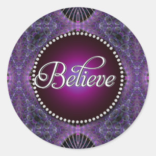 Believe : Inspire   Purple Fractals Round Stickers