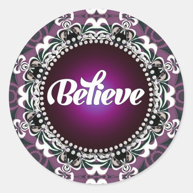 Believe : Inspire : Purple White Lace Sticker (Front)