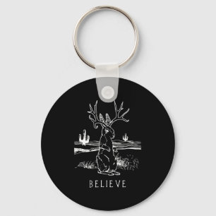 Believe Jackalope Cryptid Rabbit Bunny Apparel Key Ring