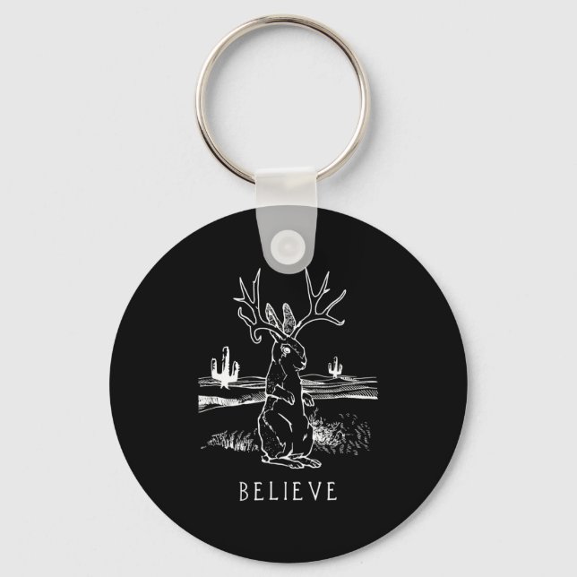 Believe Jackalope Cryptid Rabbit Bunny Apparel Key Ring (Front)