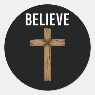 Believe Jesus Christian Cross God Faith Bible Reli Classic Round Sticker