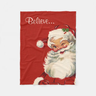 "Believe" Jolly Vintage Santa Fleece Blanket