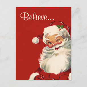 "Believe" Jolly Vintage Santa Holiday Postcard