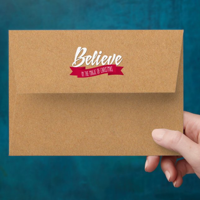 Believe. Kraft Paper Custom Christmas  Envelopes (Hand)