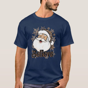 Believe Leopard Santa Claus Santa Hat Christmas Pa T-Shirt