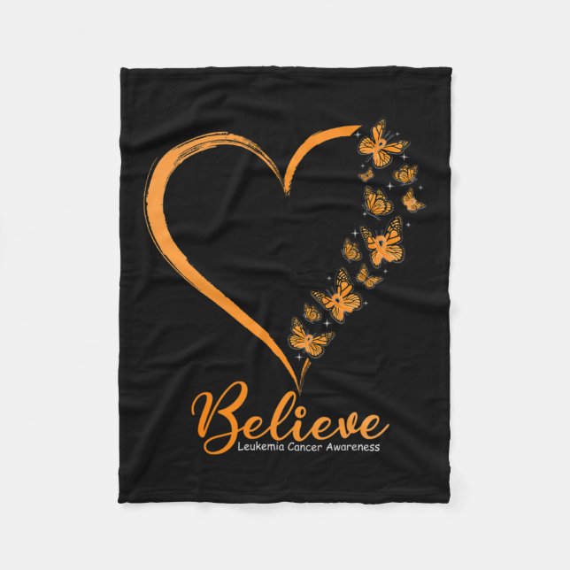 Believe Leukaemia Awareness Orange Ribbon  Fleece Blanket (Front)