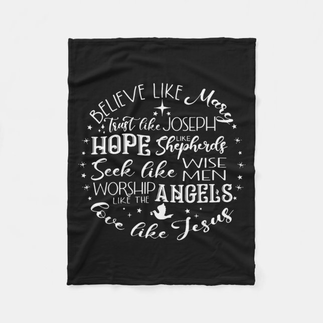 Believe Like Mary Love Like Jesus, Retro Christian Fleece Blanket (Front)