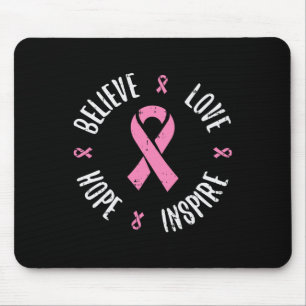 Believe Love Hope Pink Ribbon Breast Cancer Awaren Mouse Mat