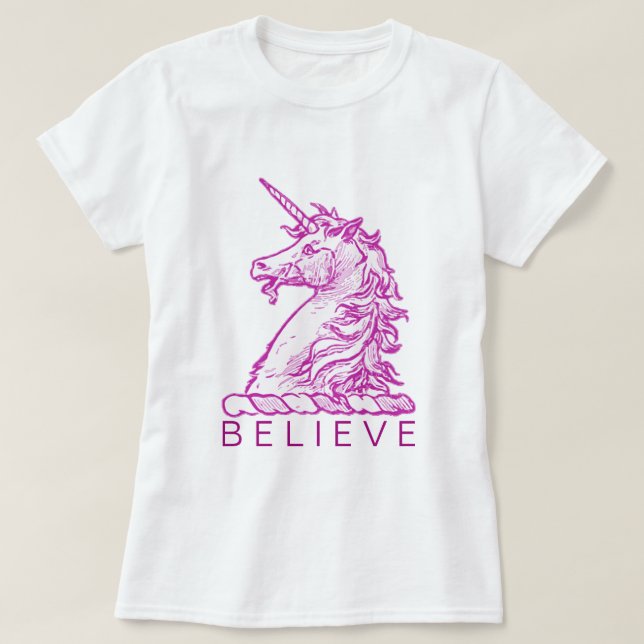 Believe Magical Horse Pink Unicorn Add Name T-Shirt (Design Front)