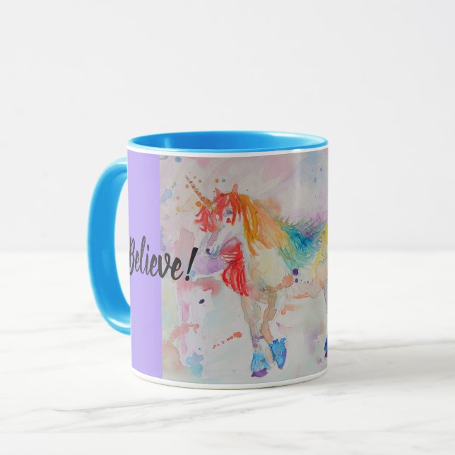 Believe Magical Rainbow Unicorns Mug (Front Left)