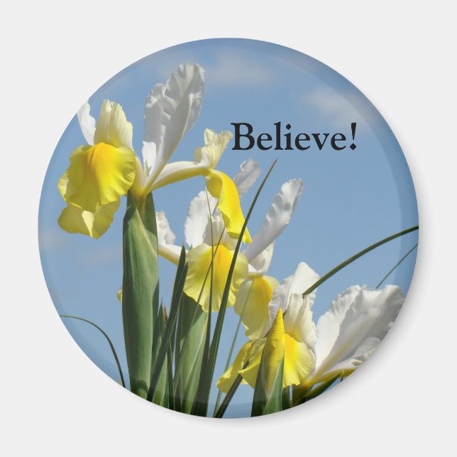 Believe! magnet Yellow White Iris Flowers (Front)
