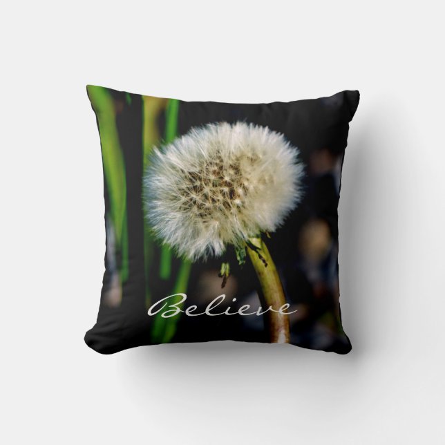 Believe, Make a Wish Dandelion Floral Square Cushion (Front)